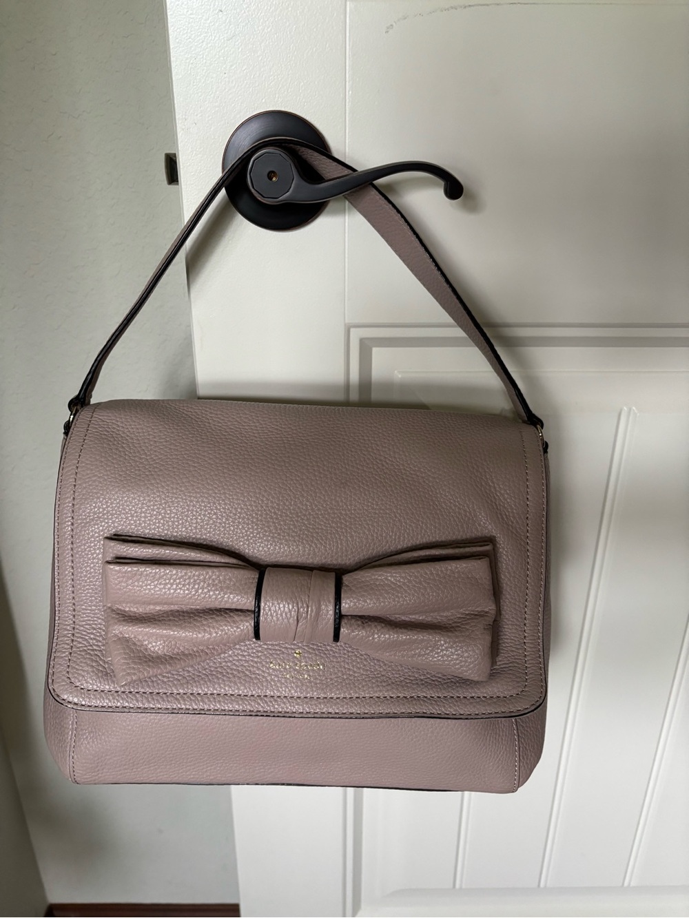 kate spade Pebbled Leather Shoulder Bag with Front Bow in Taupe